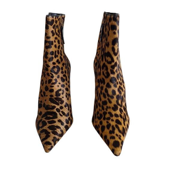 Schutz Mikki Casual Leopard Print Pointed Toe Genuine Calf Hair Bootie Size 9 - Picture 3 of 7